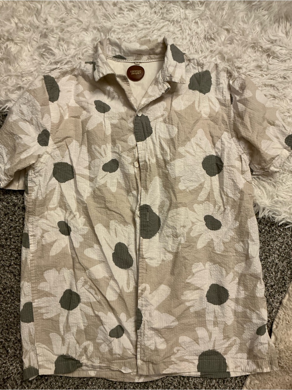 Common People Mens Small 100% Cotton Daisy Floral Camp Shirt Button Up Seersucke